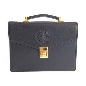 VERSACE Vintage Sunburst Black Leather Second Bag Clutch Business for Men